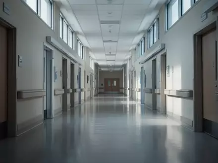 Ein leerer, steriler Klinikflur mit kühlem Lichteinfall, der die angespannte Atmosphäre im Gesundheitswesen unterstreicht. - Foto: über boerse-global.de