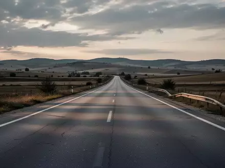 Leere Autobahn in einer weitläufigen europäischen Landschaft bei Dämmerung - Foto: über boerse-global.de