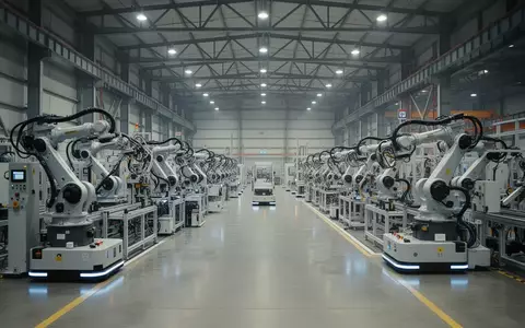 Moderne, hochautomatisierte Produktionshalle für Robotik mit Industrierobotern und technischer Infrastruktur. - Foto: über boerse-global.de