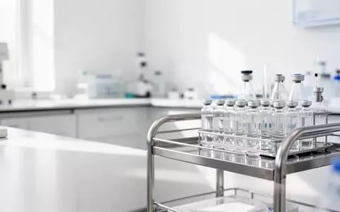 Ein steriles, helles klinisches Labor mit medizinischen Geräten und Glasphiolen im unscharfen Hintergrund. - Foto: über boerse-global.de