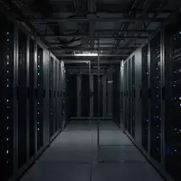 Minimalistische, dunkle Serverraum-Infrastruktur mit blau beleuchteten Racks und industrieller Ästhetik. - Foto: über boerse-global.de