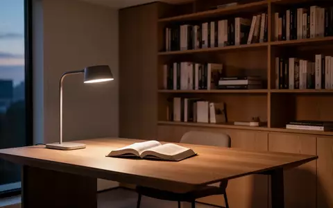 Ein aufgeräumter Schreibtisch mit einem aufgeschlagenen Lehrbuch in einem ruhig beleuchteten Arbeitszimmer. - Foto: über boerse-global.de