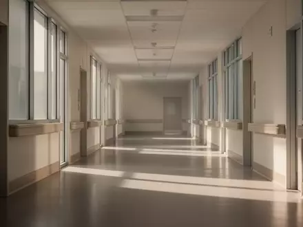 Ein ruhiger, leerer Krankenhausflur mit einfallendem Tageslicht und minimalistischer Architektur. - Foto: über boerse-global.de