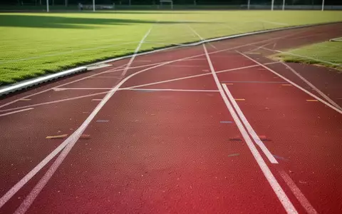 Leere rote Laufbahn eines Sportplatzes auf einer grünen Anlage bei hellem Tageslicht. - Foto: über boerse-global.de