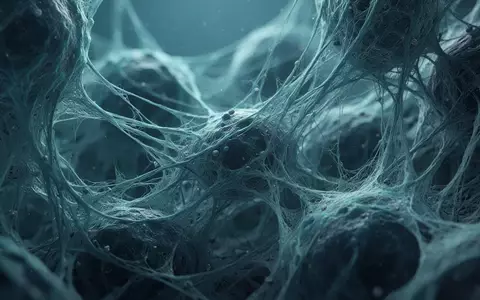 Mikroskopische Aufnahme von komplexen, fibrinhaltigen Zellstrukturen in einem biologischen Gewebe. - Foto: über boerse-global.de