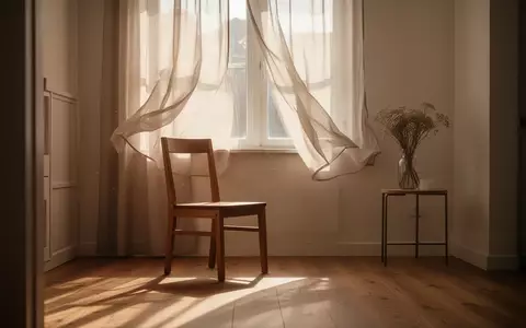 Ein ruhiges, sonnendurchflutetes Zimmer mit einem einfachen Holzstuhl an einem Fenster mit hellen Vorhängen. - Foto: über boerse-global.de
