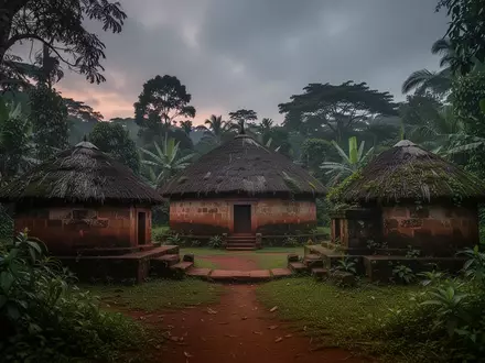 Die historischen Karambi Royal Tombs in Fort Portal, umgeben von üppiger Vegetation bei Dämmerung. - Foto: über boerse-global.de