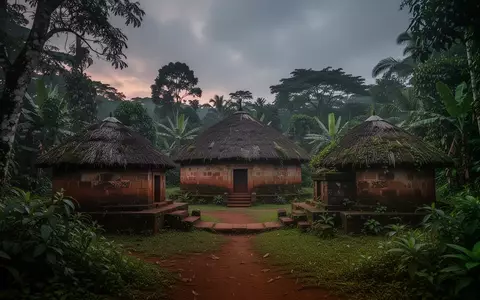 Die historischen Karambi Royal Tombs in Fort Portal, umgeben von üppiger Vegetation bei Dämmerung. - Foto: über boerse-global.de
