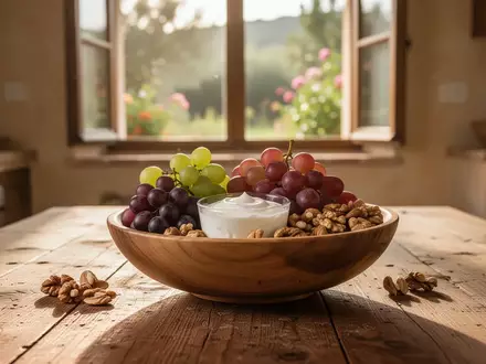 Ein rustikaler Holztisch mit frischen Zutaten wie Joghurt und Obst in einem sonnendurchfluteten Raum. - Foto: über boerse-global.de