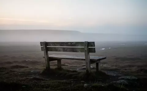 Eine einsame Holzbank in einer nebligen Moorlandschaft bei Tagesanbruch. - Foto: über boerse-global.de