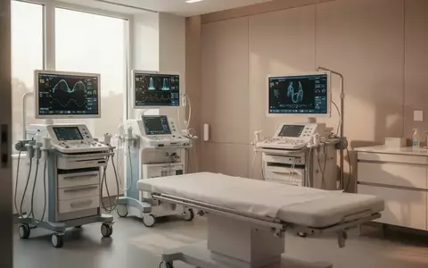 Ein minimalistisch gestalteter medizinischer Untersuchungsraum mit moderner Überwachungstechnik in hellem Tageslicht. - Foto: über boerse-global.de