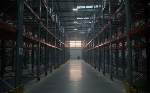 Ein industrielles Logistiklager mit hohen Regalsystemen und weitläufigen Gängen in einer kühlen, professionellen Umgebung. - Foto: über boerse-global.de
