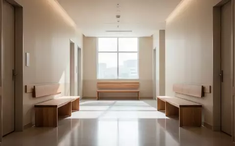 Ein heller, minimalistischer Flur in einer modernen medizinischen Einrichtung mit leeren Sitzbänken und natürlichem Licht. - Foto: über boerse-global.de