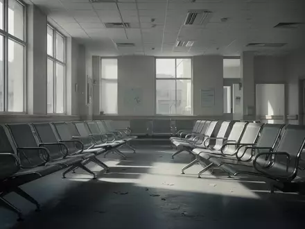 Ein leerer, minimalistischer Wartebereich in einem modernen Krankenhausgebäude mit kahlen Sitzreihen bei natürlichem Lichteinfall. - Foto: über boerse-global.de