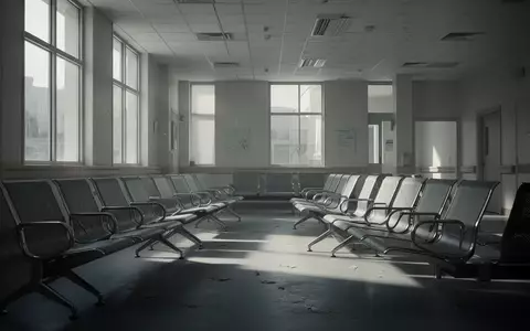 Ein leerer, minimalistischer Wartebereich in einem modernen Krankenhausgebäude mit kahlen Sitzreihen bei natürlichem Lichteinfall. - Foto: über boerse-global.de