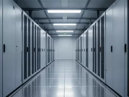 Ein minimalistischer, modern gestalteter Serverraum-Flur mit kühler Beleuchtung und klaren architektonischen Linien. - Foto: über boerse-global.de