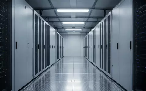 Ein minimalistischer, modern gestalteter Serverraum-Flur mit kühler Beleuchtung und klaren architektonischen Linien. - Foto: über boerse-global.de