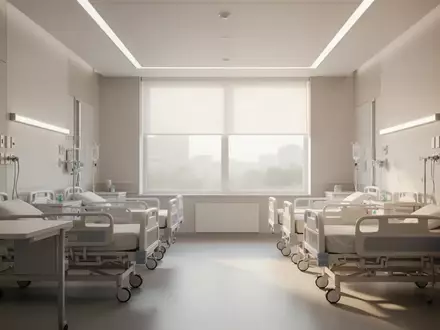 Ein heller, minimalistisch gestalteter Krankenhausraum in einem modernen Gebäude bei Tageslicht. - Foto: über boerse-global.de
