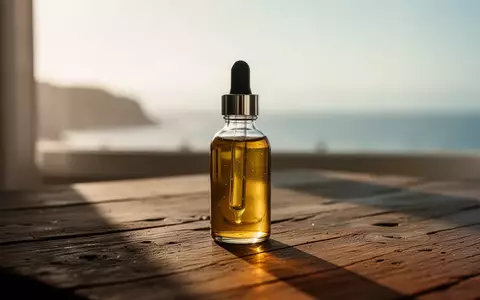 Ein bernsteinfarbenes Öl in einer Glasflasche auf einem Holztisch bei natürlichem Morgenlicht. - Foto: über boerse-global.de