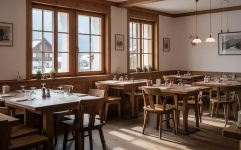 Ein leerer Gastraum in einem Schweizer Restaurant mit Holztischen bei natürlichem Tageslicht. - Foto: über boerse-global.de