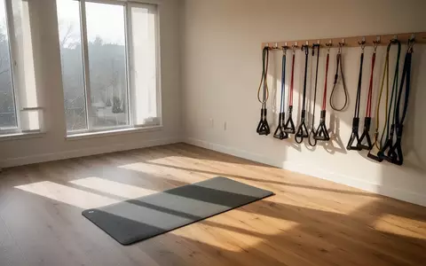 Ein heller, minimalistischer Physiotherapieraum mit einer leeren Trainingsmatte und Widerstandsbändern an einer Wand. - Foto: über boerse-global.de