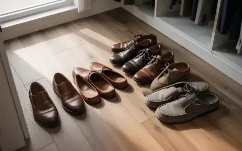 Eine ordentlich aufgereihte Auswahl an leeren Schuhen auf einem Holzboden in einem hellen, aufgeräumten Raum. - Foto: über boerse-global.de