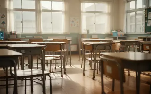 Ein leerer Grundschulklassenraum mit Holztischen und Stühlen in hellem Tageslicht. - Foto: über boerse-global.de