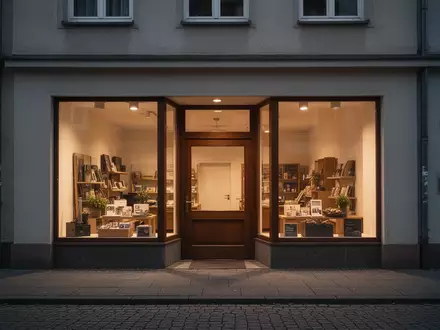 Die beleuchtete Fassade einer stillen Apotheke in einer deutschen Kleinstadt in der Dämmerung. - Foto: über boerse-global.de