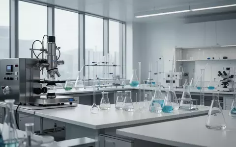 Moderne, sterile Laborumgebung mit wissenschaftlichen Geräten und Glaswaren auf weißen Arbeitsflächen. - Foto: über boerse-global.de