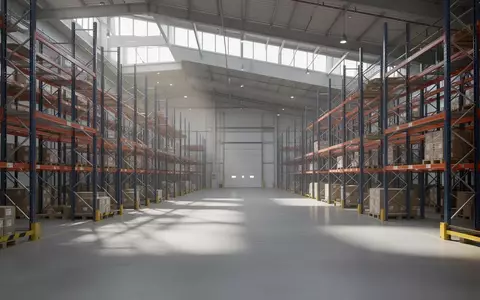 Weite, aufgeräumte Industriehalle mit Hochregallagern und Betonboden bei natürlichem Lichteinfall. - Foto: über boerse-global.de