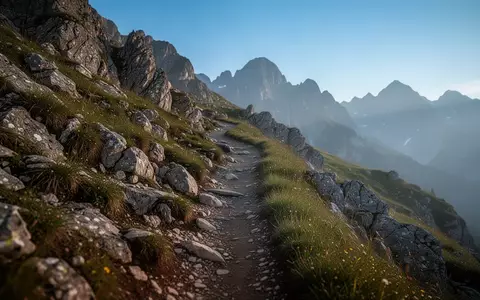 Ein rauer Bergpfad in den Alpen bei Morgenlicht, der die Umgebung für eine ausgedehnte Wanderung zeigt. - Foto: über boerse-global.de