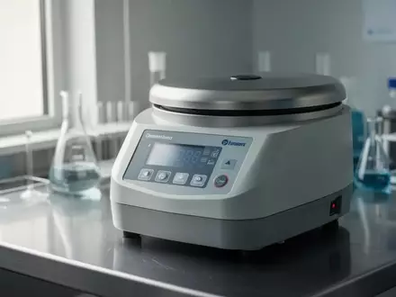 Eine medizinische Laborzentrifuge auf einer Edelstahlarbeitsfläche in einer klinischen Laborumgebung. - Foto: über boerse-global.de