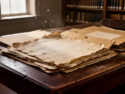 Alte Dokumente und Aktenordner auf einem Holztisch in einem Archivraum. - Foto: über boerse-global.de