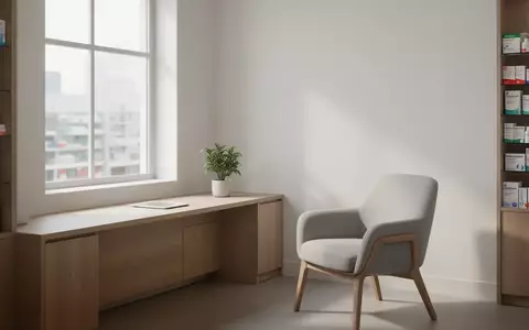 Ein minimalistisch eingerichteter Beratungsraum in einer Apotheke mit Tageslicht und schlichter Inneneinrichtung. - Foto: über boerse-global.de