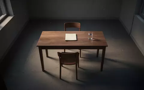 Ein minimalistischer, leerer Arbeitsplatz in einem Raum mit sanftem Dämmerungslicht und langen Schatten. - Foto: über boerse-global.de