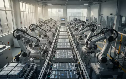 Moderne Fertigungsanlage für Lithium-Ionen-Batteriezellen mit automatisierten Roboterarmen in einer Industriehalle. - Foto: über boerse-global.de