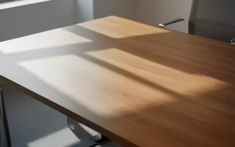 Ein minimalistischer, leerer Schreibtisch mit natürlichem Lichteinfall und geometrischen Schatten. - Foto: über boerse-global.de