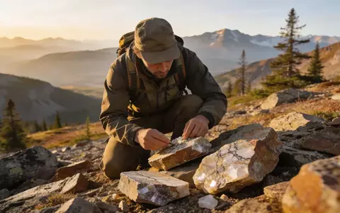 Geologe untersucht Gesteinsproben in einer kanadischen Bergbaulandschaft. - Foto: über boerse-global.de