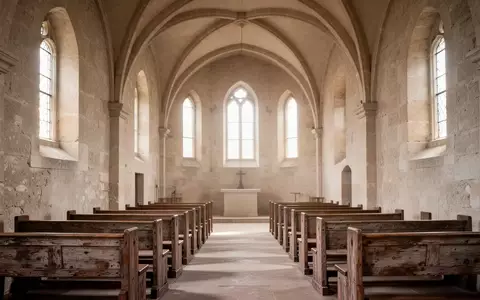 Ein lichtdurchfluteter, leerer Kirchenraum mit hohen Gewölben und schlichten Holzbänken, der Ruhe und Besinnlichkeit ausstrahlt. - Foto: über boerse-global.de