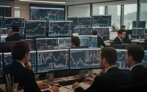 Börsenhändler an Arbeitsplätzen vor Monitoren mit abstrakten Marktdaten in einer modernen Büroumgebung. - Foto: über boerse-global.de