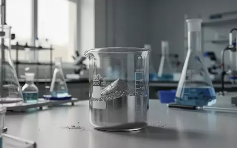 Ein Becherglas mit feinem Metallpulver in einem modernen Chemielabor bei natürlichem Tageslicht. - Foto: über boerse-global.de