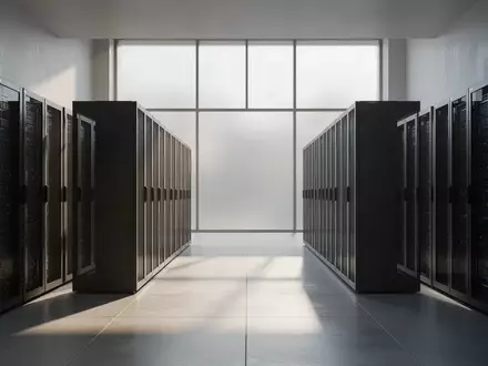 Ein moderner Serverraum mit symmetrisch angeordneten Server-Racks in einem hellen, minimalistischen Raum ohne Text. - Foto: über boerse-global.de