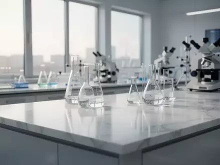 Ein minimalistisch gestalteter, heller klinischer Forschungsraum mit medizinischen Glasgefäßen und neutralem Hintergrund. - Foto: über boerse-global.de