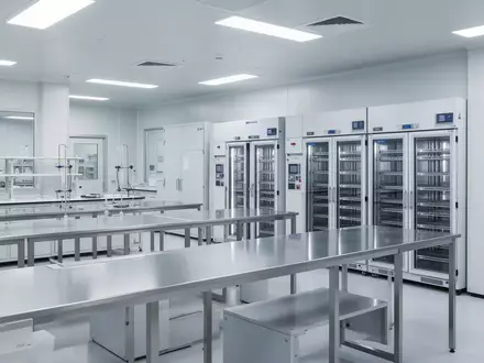 Ein steriler, hochmoderner Laborraum mit Edelstahltischen und medizinischen Geräten in einer klinischen Umgebung. - Foto: über boerse-global.de