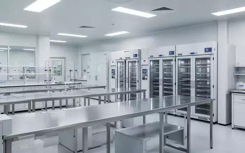 Ein steriler, hochmoderner Laborraum mit Edelstahltischen und medizinischen Geräten in einer klinischen Umgebung. - Foto: über boerse-global.de