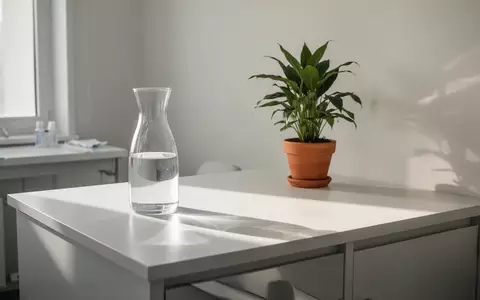 Ein minimalistischer, hell beleuchteter Untersuchungsraum mit einem Glas Wasser und einer Pflanze auf einer weißen Ablage. - Foto: über boerse-global.de