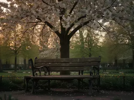 Symbolbild: Parkbank unter einem blühenden Baum - Foto: über boerse-global.de