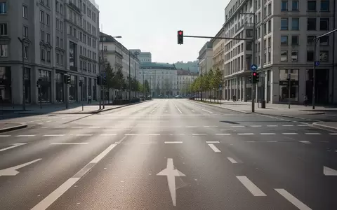 Eine leere, asphaltierte Stadtstraße mit Verkehrszeichen und städtischer Architektur im Hintergrund. - Foto: über boerse-global.de