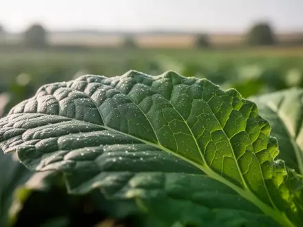 Nahaufnahme eines gesunden grünen Blattes in einem landwirtschaftlichen Feld bei Tageslicht. - Foto: über boerse-global.de