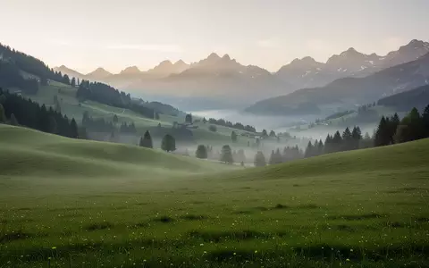 Eine weitläufige, grüne Schweizer Alpwiese in den Bergen bei Morgendämmerung. - Foto: über boerse-global.de